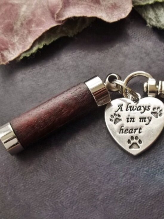 Handmade Accessories - Pet Memorial Urn Keychain Wooden Ashes Keepsake Locket Custom Charm